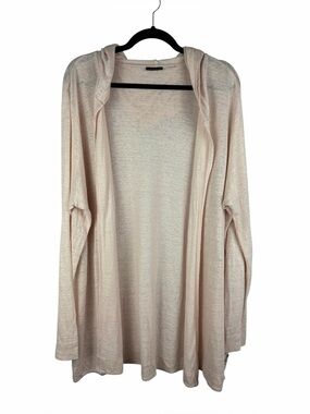 Tahari 100% Linen Hooded Open Front Cardigan Light Pink Size 2X